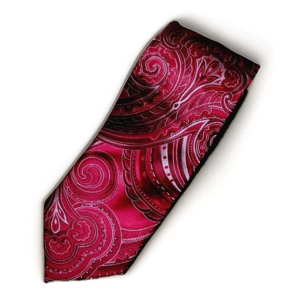 Donald J Trump Signature Collection Neck Tie Red Paisley Print 100% Silk